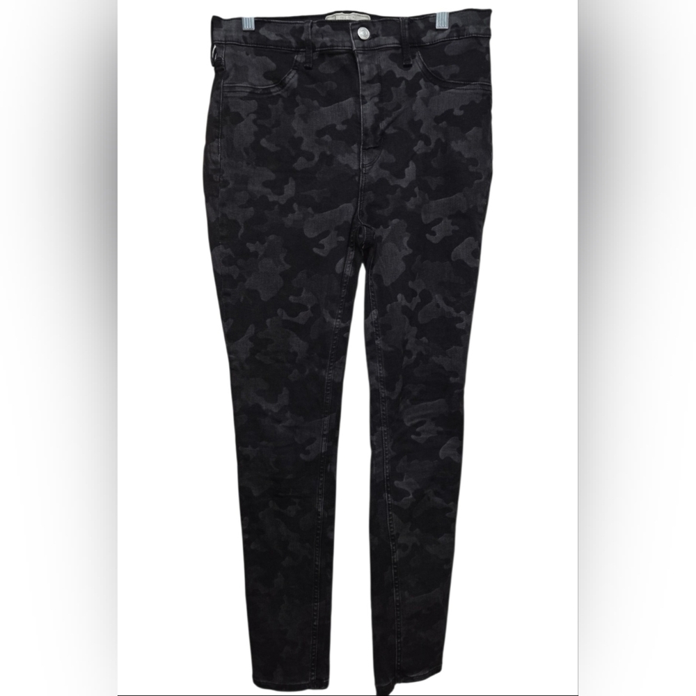 Free‎ People Long Lean Black Subdued Camo Print Skinny Stretch Jeans Size 30R
